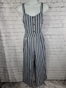 Womens Blu Pepper Jumpsuit Romper Blue/White Striped Sleeveless Med Adjustable - Picture 1 of 7