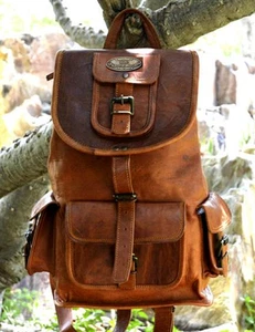 Men's New Satchel Leather Backpack Brown Rucksack Travel Genuine Vintage Bag - Picture 1 of 7
