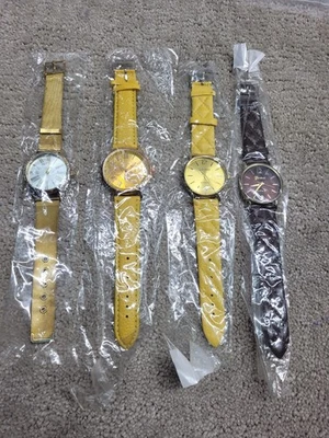 Women's Fashion Watches Lot of 4 - Gold Tone Metal & Brown Faux Leather Bands - Изображение 1 из 4