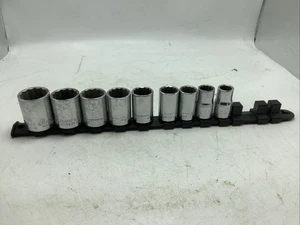 CRAFTSMAN 1/2" DRIVE 9PIECE 12 POINT SHALLOW SOCKETS 1/2 to 1" & Holder - Picture 1 of 13