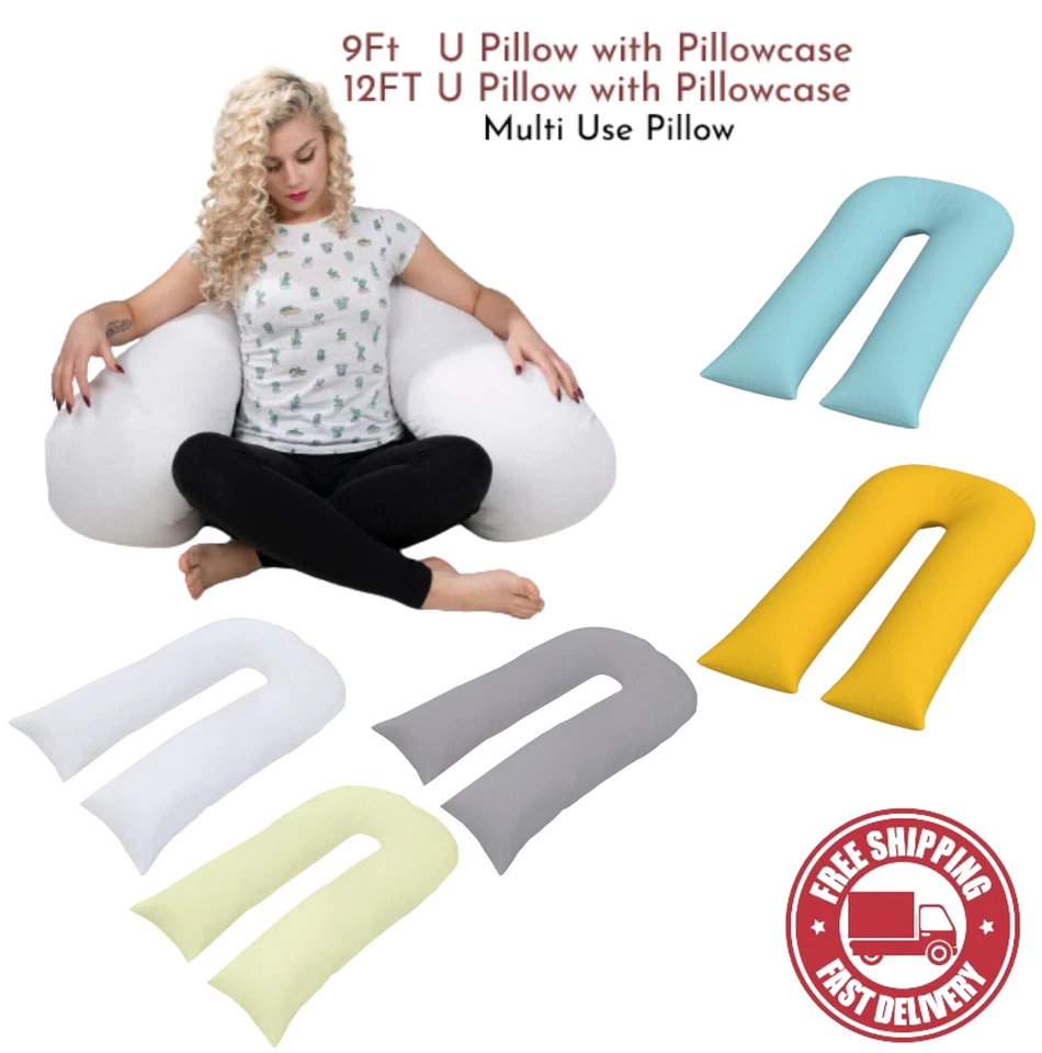 9Ft/12Ft U Shaped Pillow with Pillowcase Pregnancy Maternity Full Body Support - Image 1 of 4