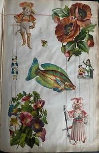 CHROMOS WAFFELN 19. JAHRHUNDERT VERSCHIEDENE ALBUMSEITE + FISCHE UND BLUMEN - Bild 1 von 1