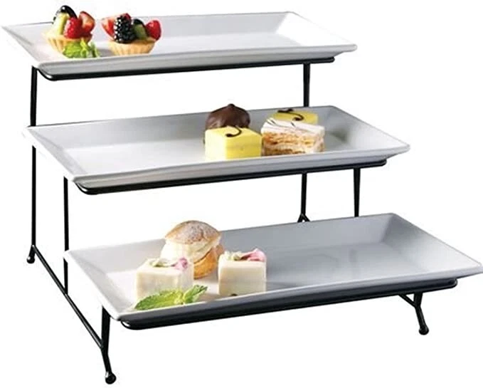 3-Tier Classic Rectangular Serving Platter Three Tiered Cupcake Tray Stand White - Image 1 of 1