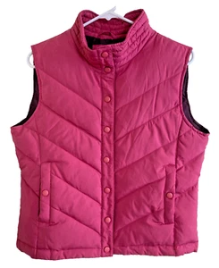 Womens Goose Down Puffer Vest Size Large Pink All SNAP CLOSURE Pockets - Picture 1 of 9