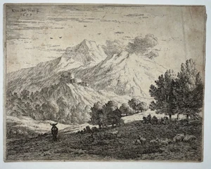 KAREL DUJARDIN Quatre Montagnes GRAVURE Paysage 1659 - Picture 1 of 2