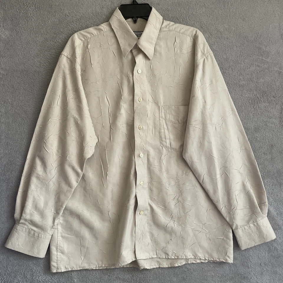 Moda International  Button Shirt Mens Medium Beige Long Sleeve Textured - Image 1 of 4