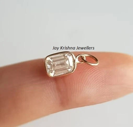 Smaragd Schnitt Diamant Gold Anhänger 14k Solid Anhänger,Handgemacht Schmuck - Bild 1 von 4
