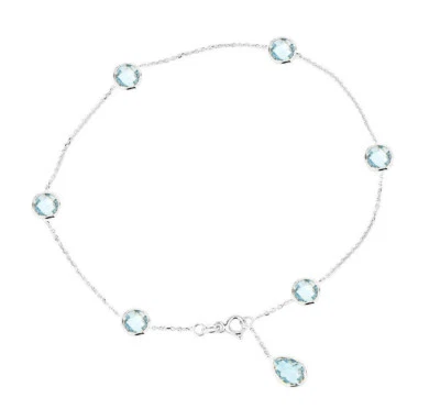 Tobillera de oro blanco 14K con topacio azul en forma de pera gota 10,5 pulgadas Foto 1 de 2