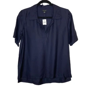 Top Ann Taylor blu navy manica corta collo largo collo diviso taglia S - Foto 1 di 12