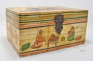 Vintage Wooden Big Storage Chest Box Original Old HandCrafted Figurative Painted - Picture 1 of 12