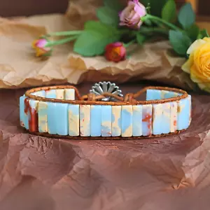 Natural African Opal Tube Beads Healing Chakra Gemstone Warp Bracelet - Picture 1 of 3