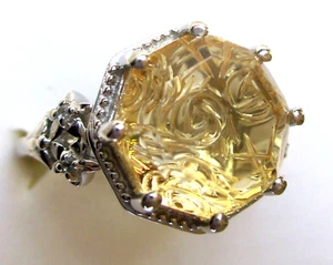 Anillo de citrino y circón tallado en rosa/talla 11/plata esterlina 925/7,2 quilates 6 g - Imagen 1 de 6