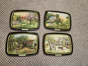 Vintage Currier & Ives American Homestead ALLE 4 Jahreszeiten 1868 Metall Serviertabletts - Bild 1 von 6