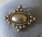 Vtg 925 Sterling Silver 2-Tone Domed & Bead Pin Brooch / Pendant - Mexico 