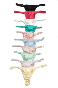 6 Pieces 100% Pure Silk Women's String Thong Panties Size S M L XL 2XL 3XL - Picture 1 of 16