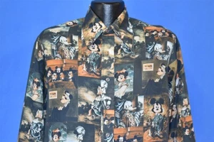 vintage 70s MICKEY MOUSE PORTRAIT GALLERY DISNEY BIG COLLAR POLY DISCO SHIRT M - Imagen 1 de 6