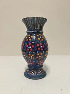 Hand Painted Mexican Folk Art Vase Floral Terra Cotta - Picture 1 of 4