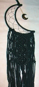 MACRAME BLACK CRESCENT MOON  Dream Catcher ~ White Pearls & Moon Charm 40" - Picture 1 of 8
