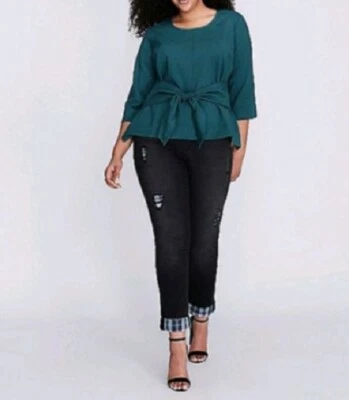 Pantalones de mezclilla ajustados a cuadros desgastados Lane Bryant Melissa McCarthy Plus 28W 4X nuevos con etiquetas Foto 1 de 4