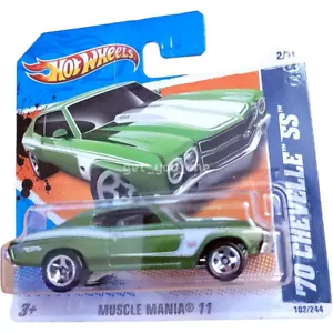 NEW 2011 Hot Wheels '70 CHEVELLE SS Green Car Muscle Mania #2/10 #102 SHORT CARD - Picture 1 of 4