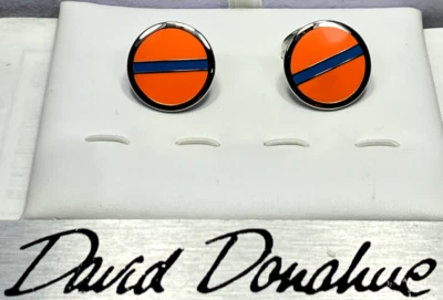 Винтажные запонки DAVID DONAHUE из нержавеющей стали оранжевые и синие, новые из старых запасов - Изображение 1 из 4