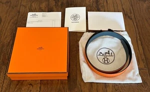 Hermes Belt Strap Orange / Navy Blue Leather New Size 75 - Picture 1 of 5