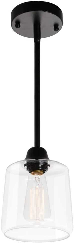 复古玻璃吊坠灯,单悬挂吊坠照明,黑色带透明 G — 第 1/4 张图片