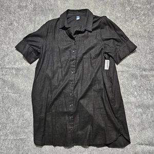 Old Navy Women’s Black Button Down Linen Blend Casual Shirt Dress Size L Petite - Picture 1 of 10