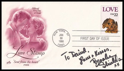 Actress BROOKE SHIELDS Signed 1986 USA Love Stamp Artcraft FDC - Image 1 of 2