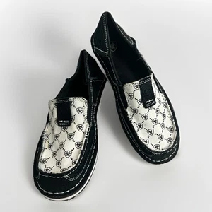 LN Ariat Cruiser Damen-Western-Loafer schwarz & weiß Emblem verziert Canvas Größe 6B - Bild 1 von 9