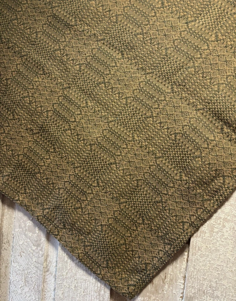 New Primitive TAN GREEN COVERLET TABLE SQUARE Tablecloth 52" - Image 1 of 1