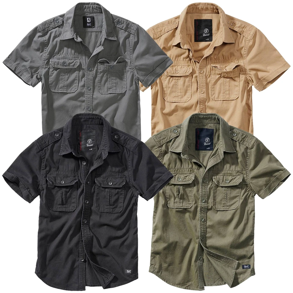 Brandit Vintage Shirt Maniche Corte S-7XL Lavoro Camicia Freizeithemd Lavato - Immagine 1 di 1