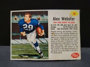 1962 Post #30 Alex Webster  Giants Football Card  - Picture 1 of 6