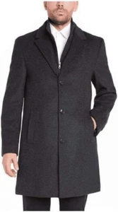 Kirkland Signature Men's 48R Wool Cashmere Blend Overcoat Coat Black Herringbone - Picture 1 of 1