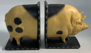 Vintage Pig Hog Cast Iron Heavy Bookends Book Ends Library Holders Farm 6.5" - Picture 1 of 7