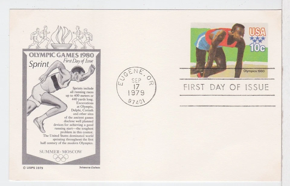 TurtlesTradingPost- Olympic Runner Postal Card- 1979 FDC #UX80- Aristocrats - Image 1 of 1