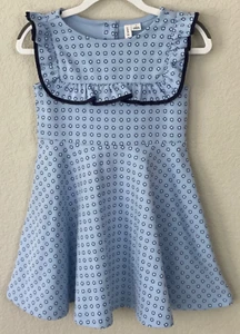 NWOT JANIE AND JACK Geo Ruffle A Line Ponte Sleeveless Dress Sz 4 Blue - Picture 1 of 11
