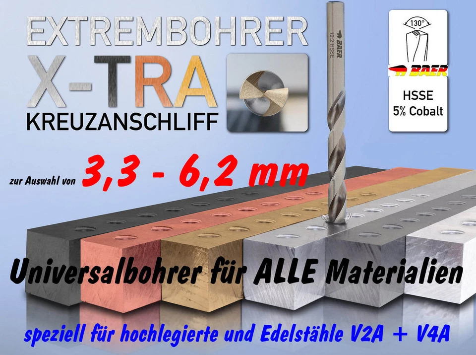 Spiralbohrer Bohrer Edelstahlbohrer Metallbohrer  von 3,3 - 6,2 mm zur Auswahl - Bild 1 von 3