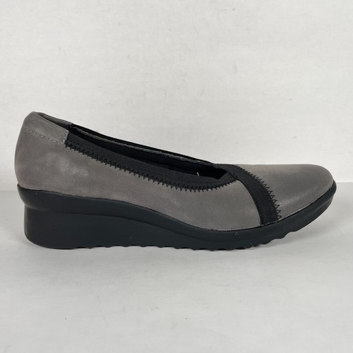 Clarks Caddell Dash Wedge Loafers Womens Size 6.5 M Gray Leather Slip On Shoes