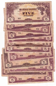 Mazuma *M1829 Malaya Japanese WWII JIM 1942 $5 MK Condition AVF-VF Lot of 10Pc - Picture 1 of 2