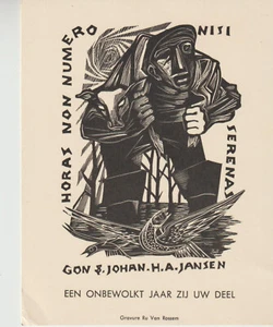 Original vintagewood engraving exlibris-PF by RU van ROSSEM (1924-2007) Hollad - Picture 1 of 1