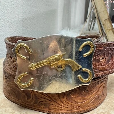 Zapato de colección Silver Creek para hombre 38 Western de cuero pistola caballo rodeo níquel plateado Foto 1 de 4