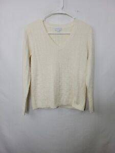 Charter Club Petite Ivory Long Sleeve Cableknit V Neck Sweater Women's Size PS