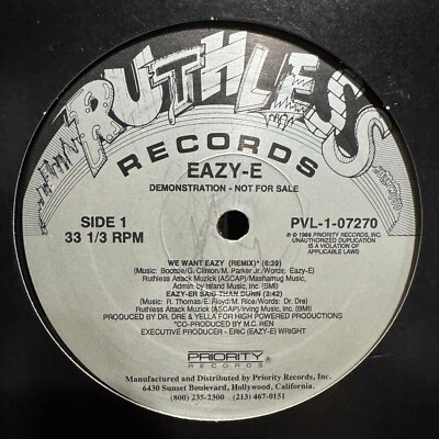EAZY-E - WE WANT EAZY (REMIX) / STILL TALKIN (12")  1989!!!  RARE!!!  DR. DRE!!! - Image 1 of 2