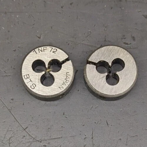 2 BTS 1-72 NF Round Dies 13/16" OD Screw Adjustable Die Carbon Steel Japan - Image 1 of 1