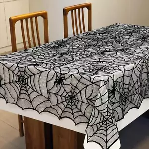 Halloween Lace Runner and Tablecloth (60”x90” Spider Web Tablecloth) - Picture 1 of 3