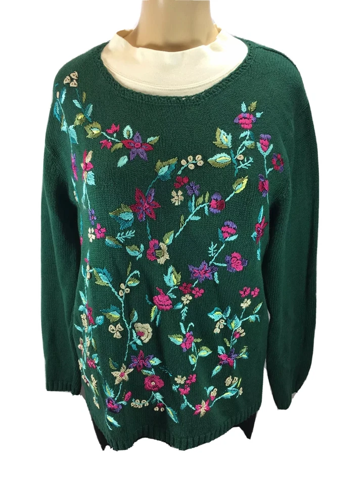 Suéter Maggie Dulce Verde con Estampado Floral Bordado Talla Mediana M Foto 1 de 1