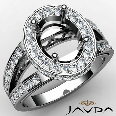 Halo Split Shank Filigree Solid Oval Semi Mount Diamond Engagement Ring 0.74Ctw - Image 1 of 4