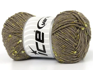 Natural Cotton Paillette Taupe Gold 83278 Ice Yarns 100gr 218yds Glitz & Sequin - Picture 1 of 8