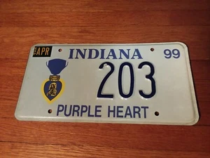 Expired 1999 Indiana Purple Heart License Plate 3 digit 203 - Picture 1 of 5